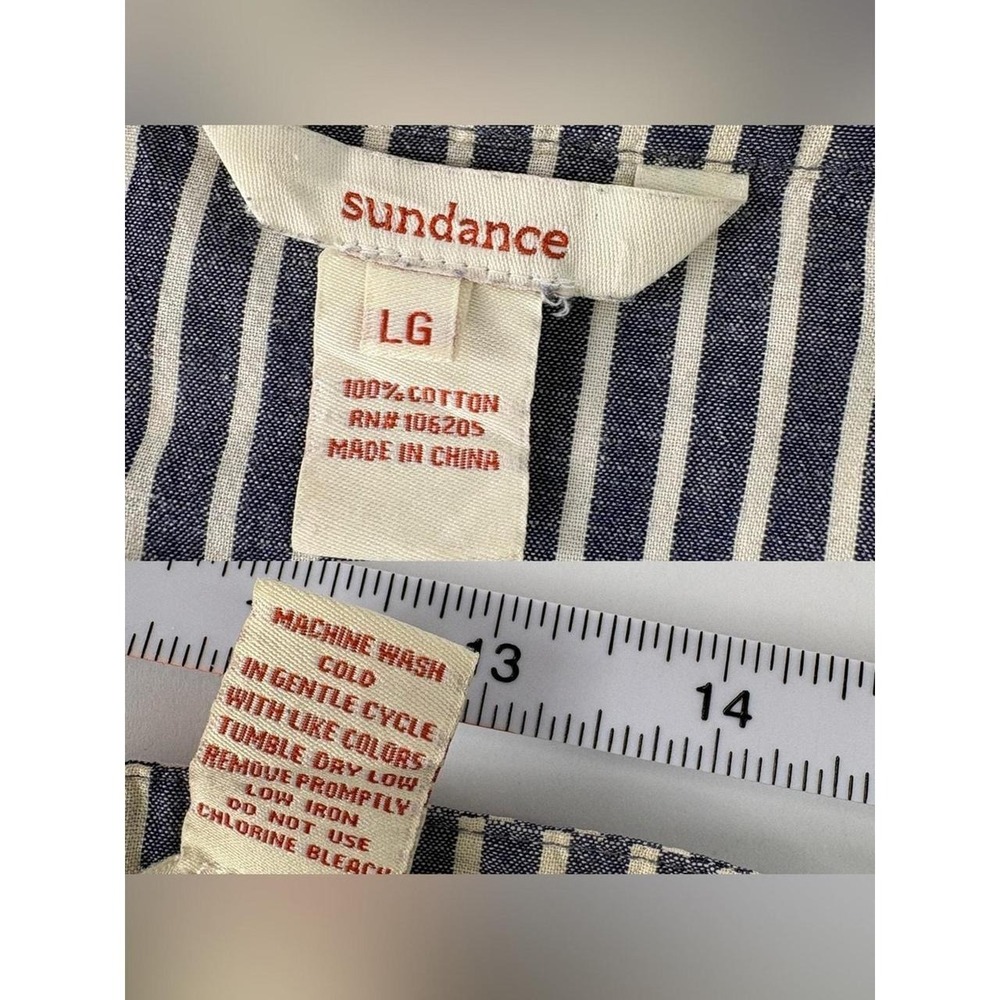 Sundance Striped Navy and White Dylan Button-Front 100% Cotton Top Coastal Large - Picture 6 of 7